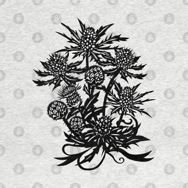 Spiky Thistle And Sea Holly Flowers by papercuts